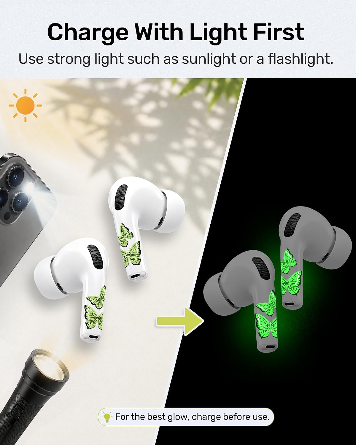 RockMax for AirPods 4 Glow Skin, Butterfly Sticker Wrap, Easy to Find with Distinct Decal,